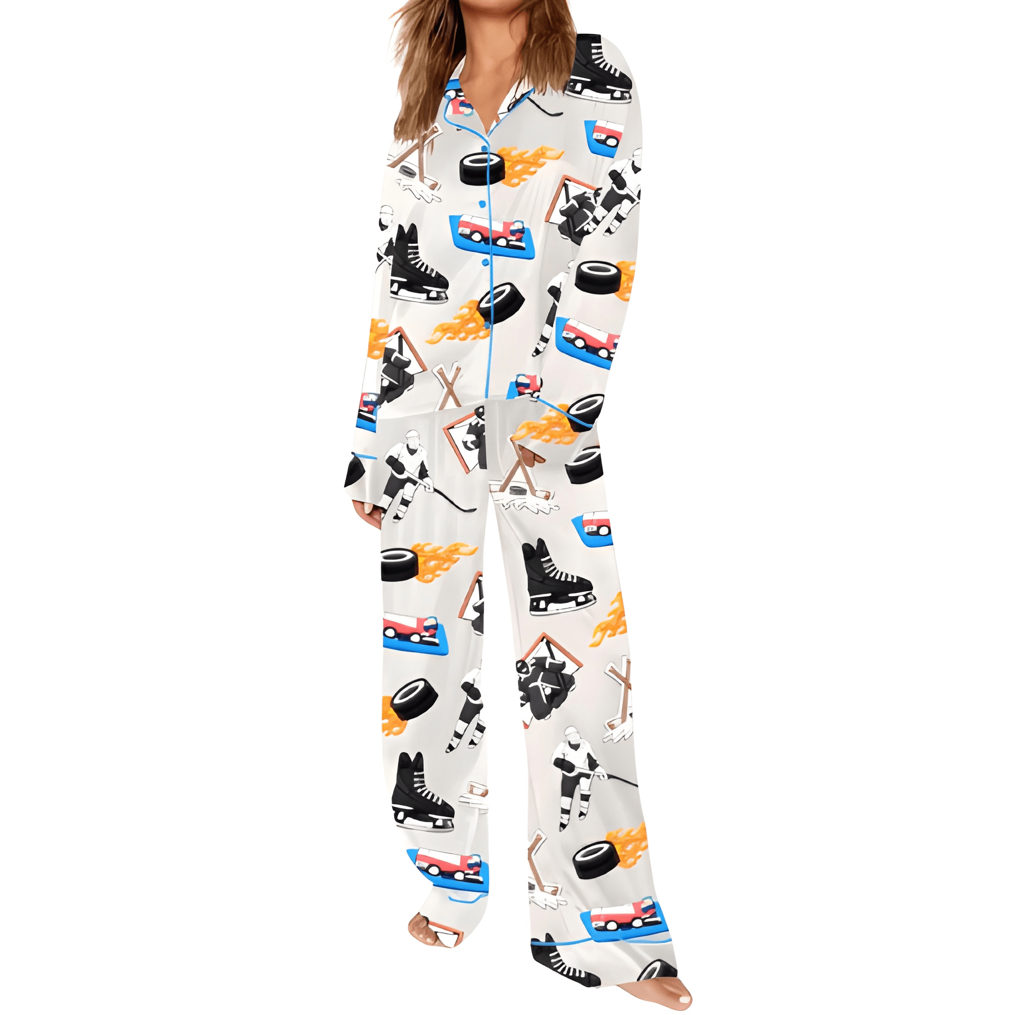 Hockey Collection Print Satin Pajama Set
