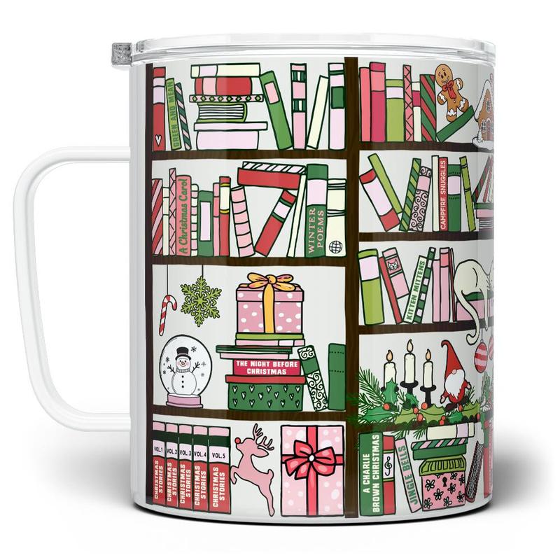 Christmas Bookshelf Library Printed Holiday Coffee Mug