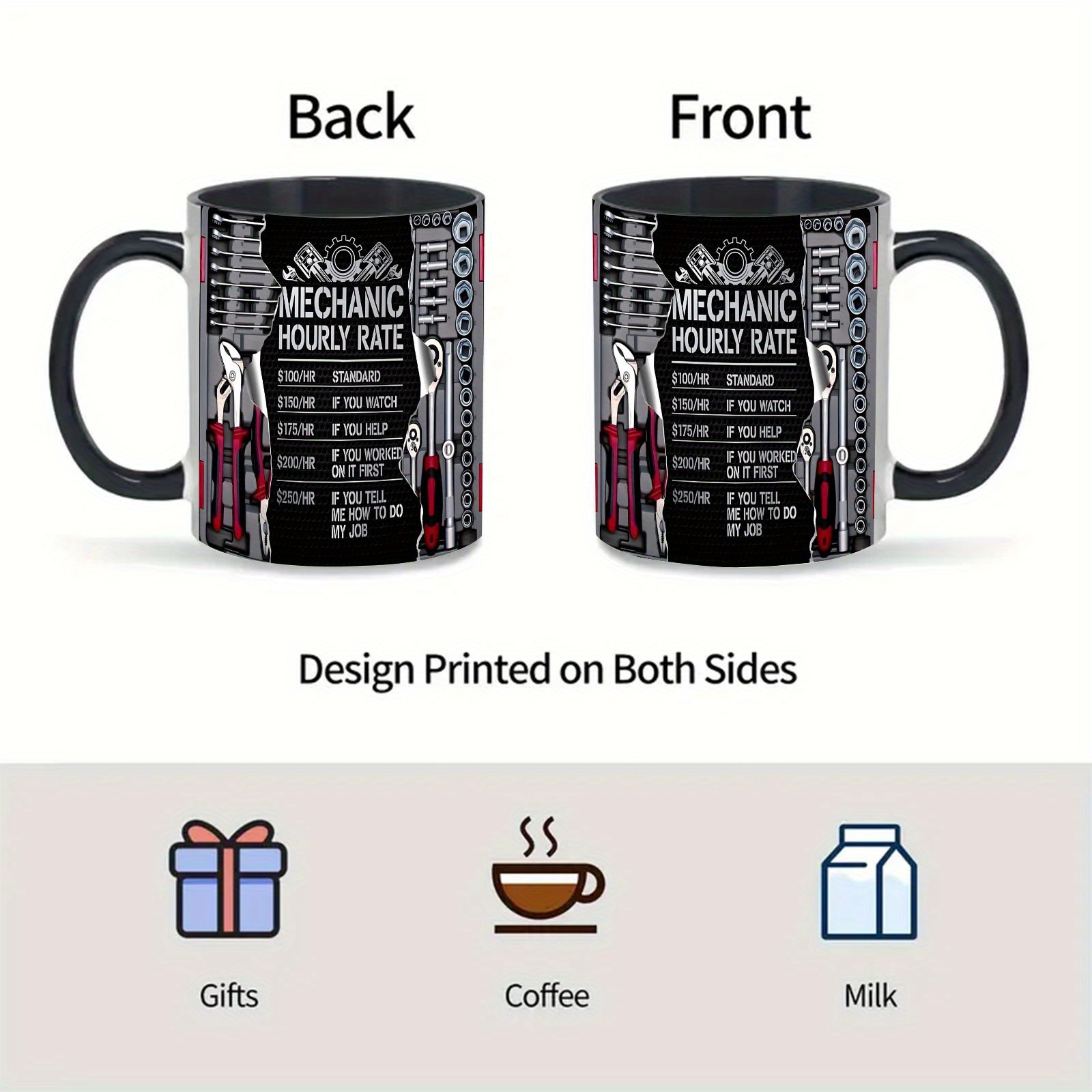 1pc 11oz White Ceramic Coffee Mug Mechanic Themed Cup With Tool Graphics 