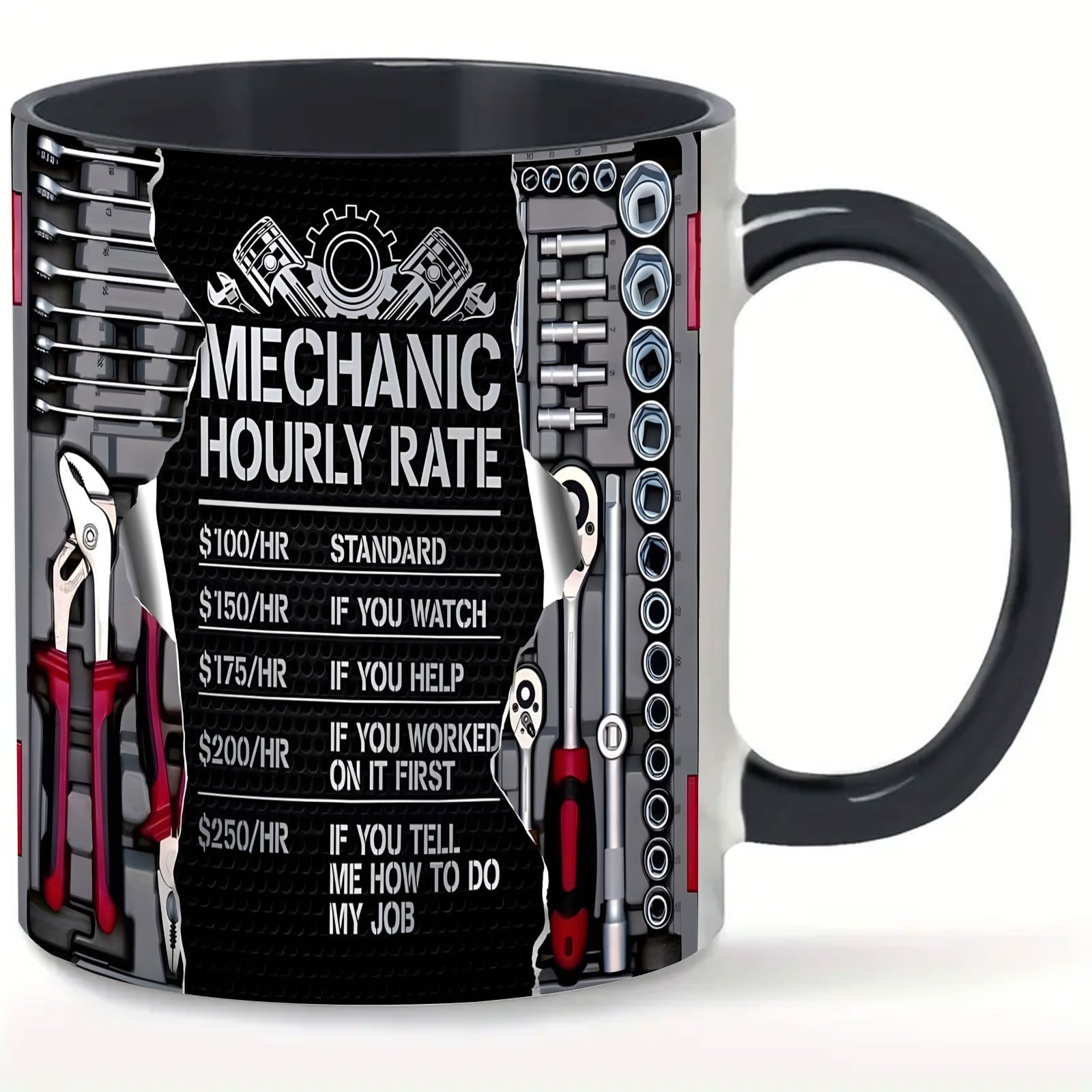 1pc 11oz White Ceramic Coffee Mug Mechanic Themed Cup With Tool Graphics 
