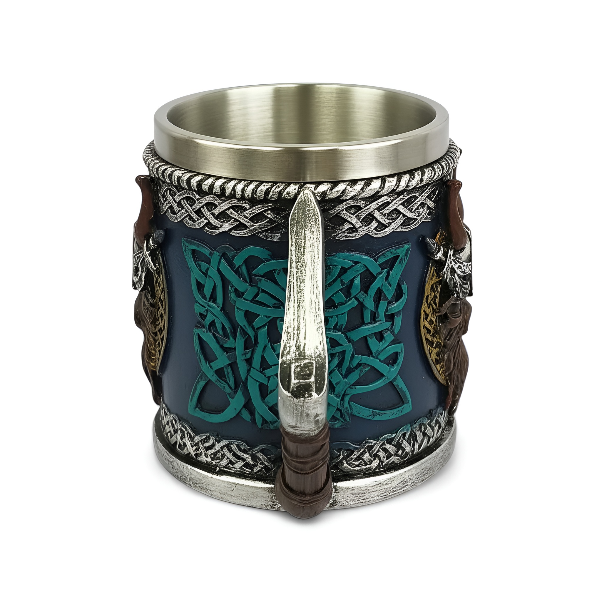 Warrior Themed Drink Mug With Axe Handle And Horned Helmet Design