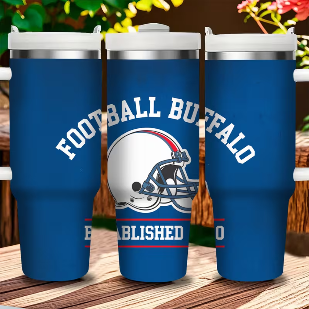 Buffalo Bills Football Team Themed 40oz Travel Tumbler With Straw