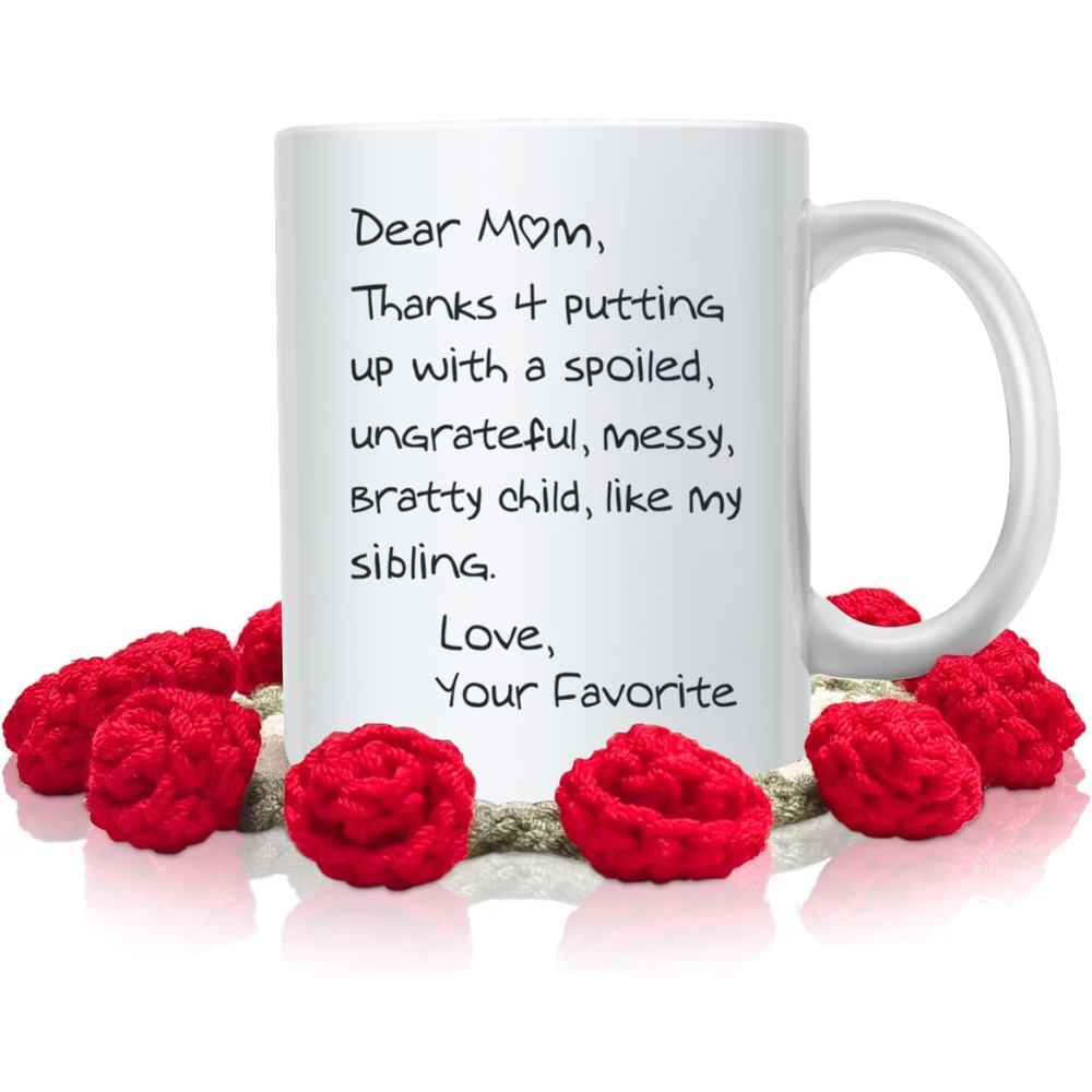1 Piece 11Oz Ceramic Coffee Mug Mothers Day Cup With Crochet Rose Coaster