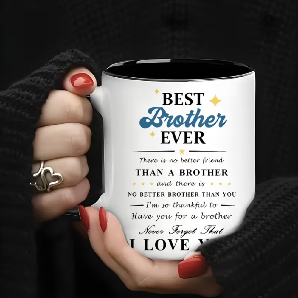 CozyCup Ceramic Coffee Mug - "Best Brother Ever" Insulated Cup - Reusable, Hand Wash Only - Ideal Gift for Siblings Birthday Gifts, Holiday Gifts, Easter Gifts