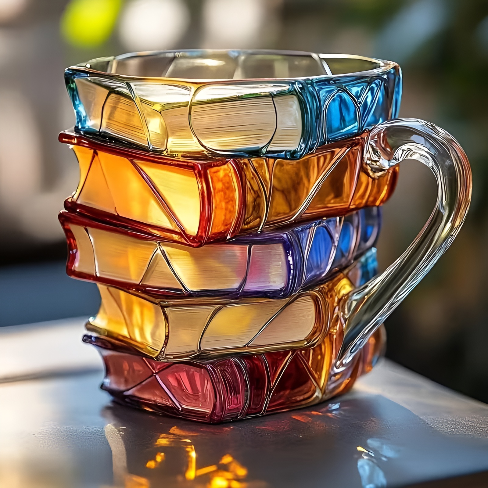 3D Painted Stack Book Glass Design Coffee Mug For Readers