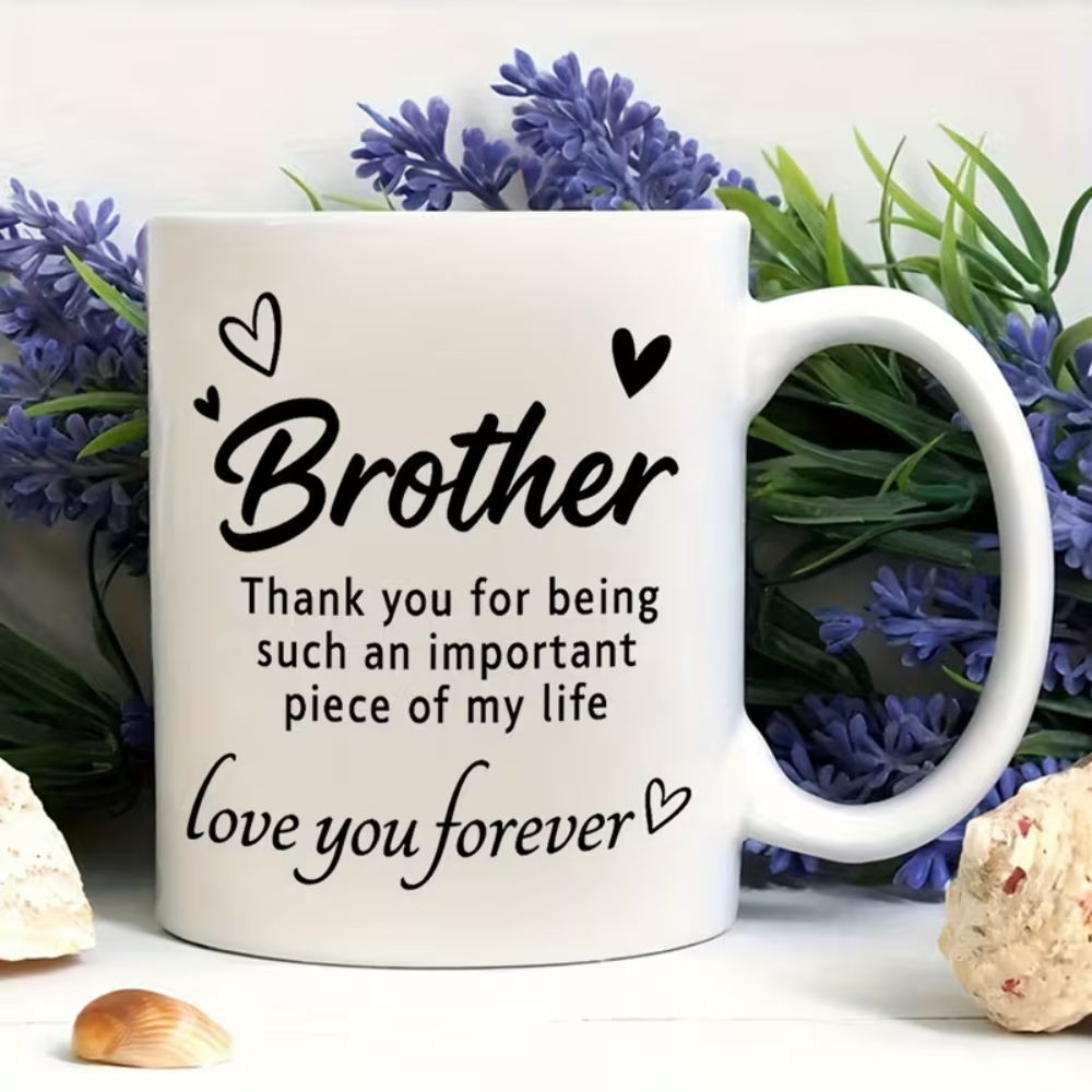 Ceramic Coffee Mug/ Tea Cup. Grateful Design. Features "Brother, Thank You for Being Important In My Life" Message with Hearts. Ideal Gift for Brothers On Birthday, Christmas, to Show Appreciation And Love