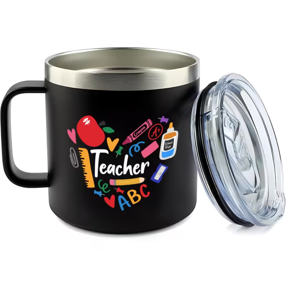 [Ideal Teacher Gift] 1pc, 14oz Stainless Steel Insulated Mug, Double-Wall Vacuum Thermal, Spill-Proof, Ideal Teacher Gift
