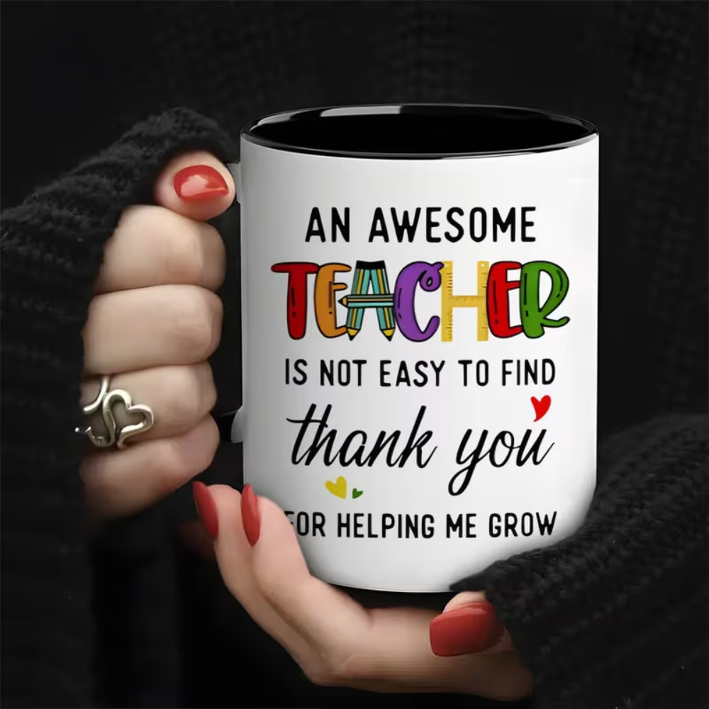 Teacher Appreciation Ceramic Coffee Mug - 11oz "Thank You for Helping Me Grow" 