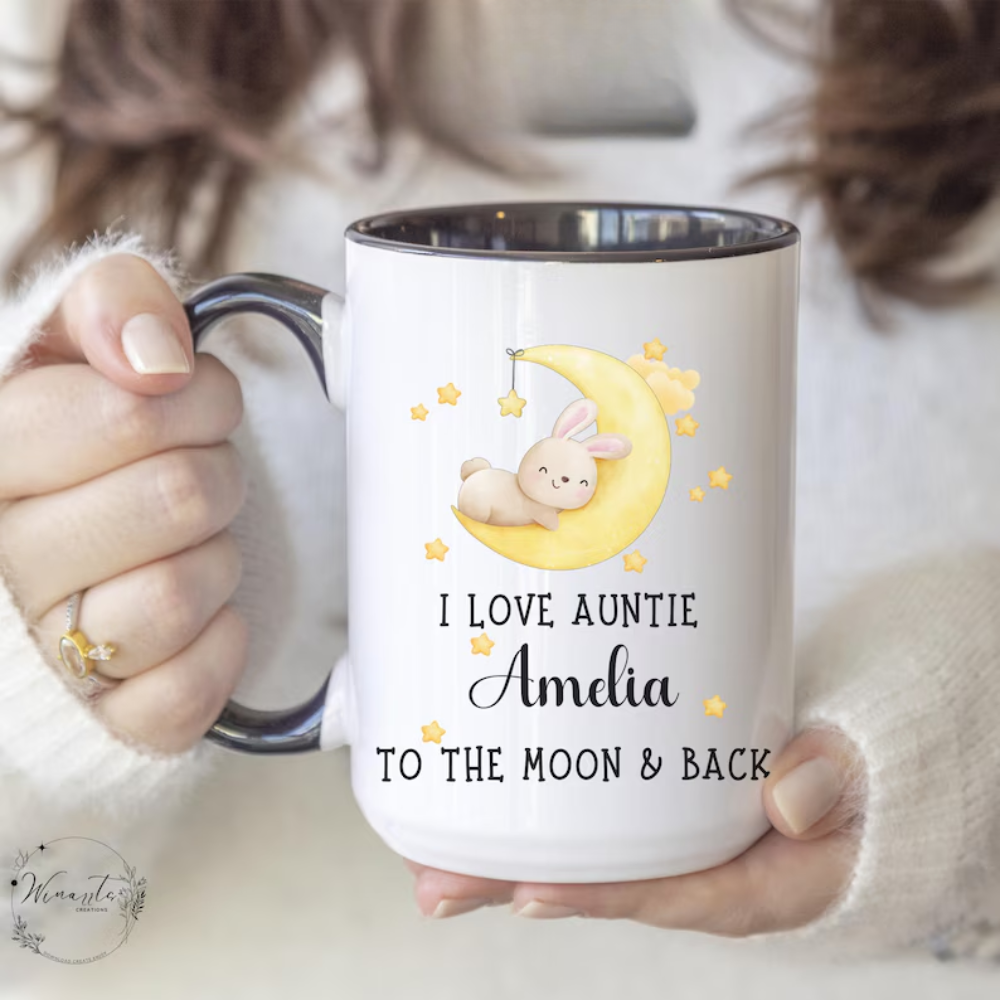 Personalized Auntie Mug Cute Rabbit Love Auntie To The Moon And Back 