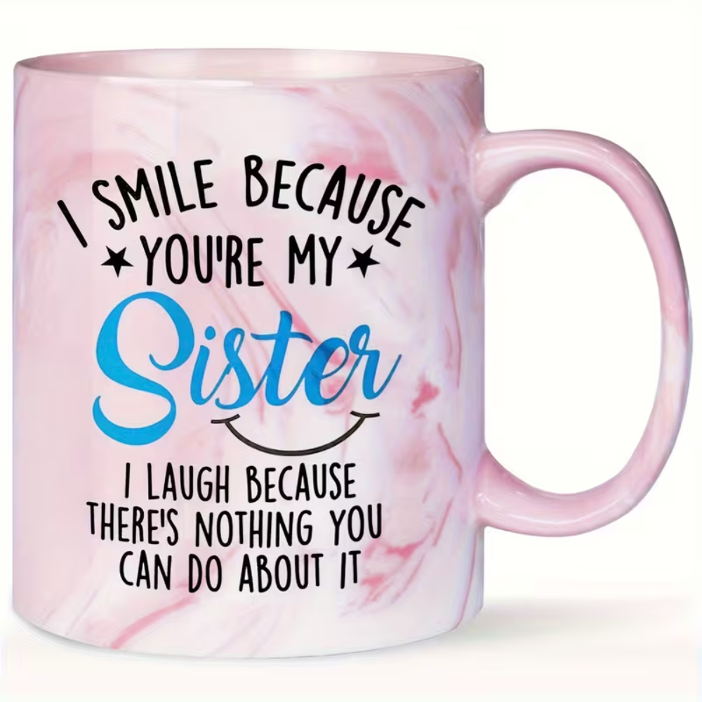 Funny Best Coffee Mug | Pink Marble Ceramic Mug for Sister, Big Sisters, Little Sister Birthday, Sister In Law Gifts, 11oz, Hand Wash Only, Insulated