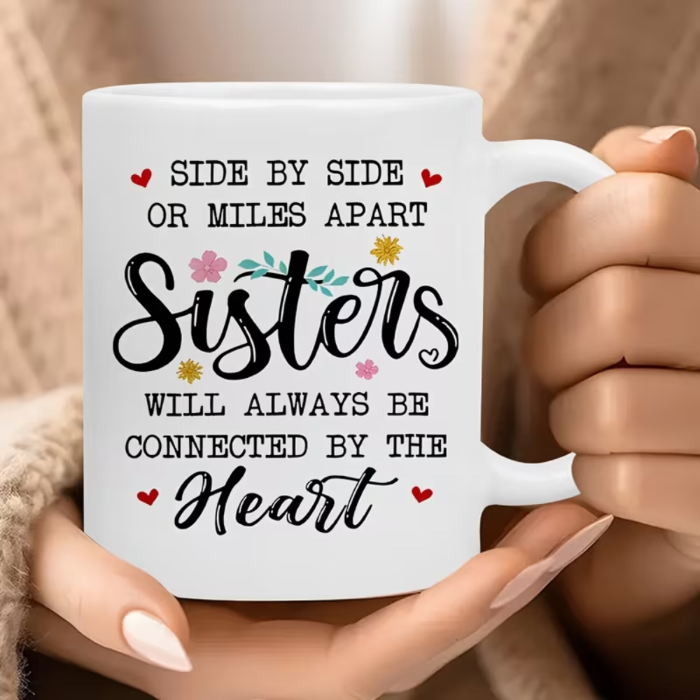 Sister Coffee Mug "Side By Side Or Miles Apart Sisters Connected By Heart"