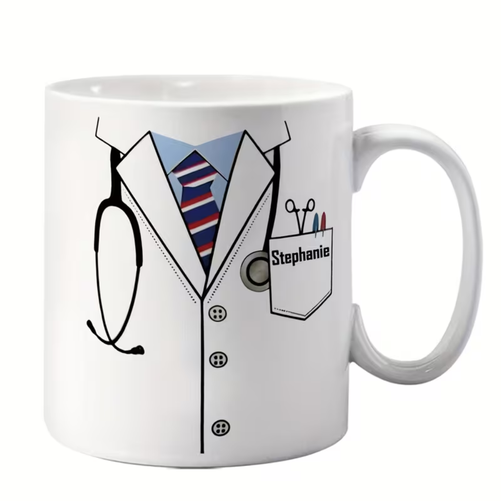 11 oz Personalized Doctor Ceramic Coffee Mug with Medical Attire Design