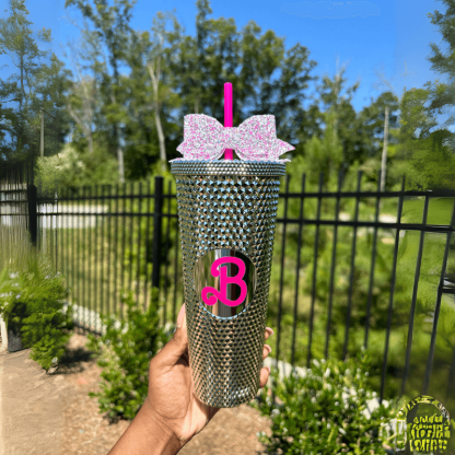 Studded Textured Tumbler 24Oz – With Straw And Decorative Bow-Mineral Mug