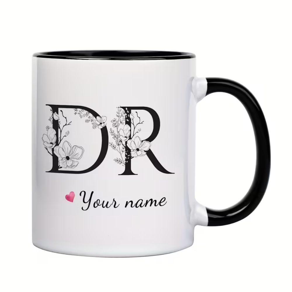Personalized Doctor Ceramic Coffee Mug with Name Initials Floral Design