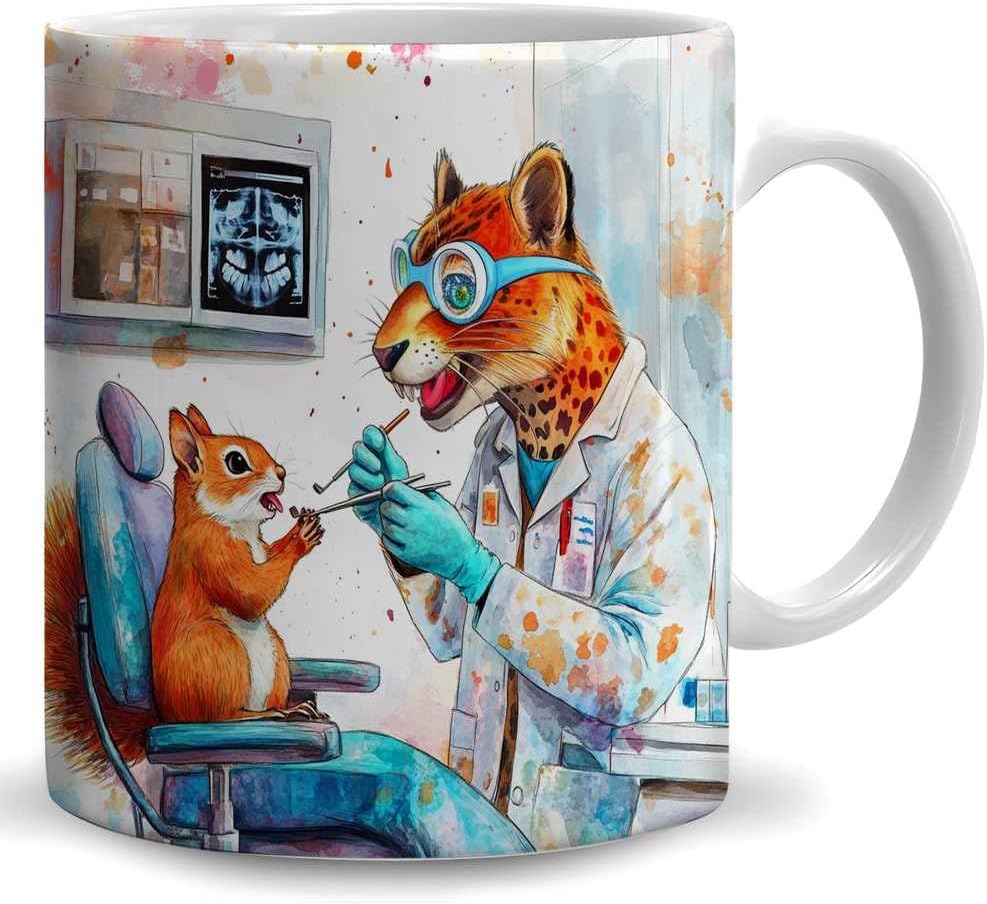Watercolor Leopard Dentist Coffee Mug Funny Dental Appreciation Gift for Dentist Lovers 11 Oz