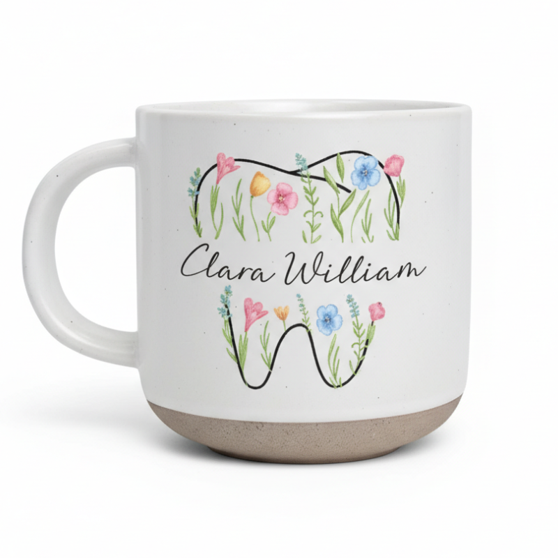 Custom Dental Hygiene Wildflowers Pottery Mug Dental Assistant Printed Ceramic Mug