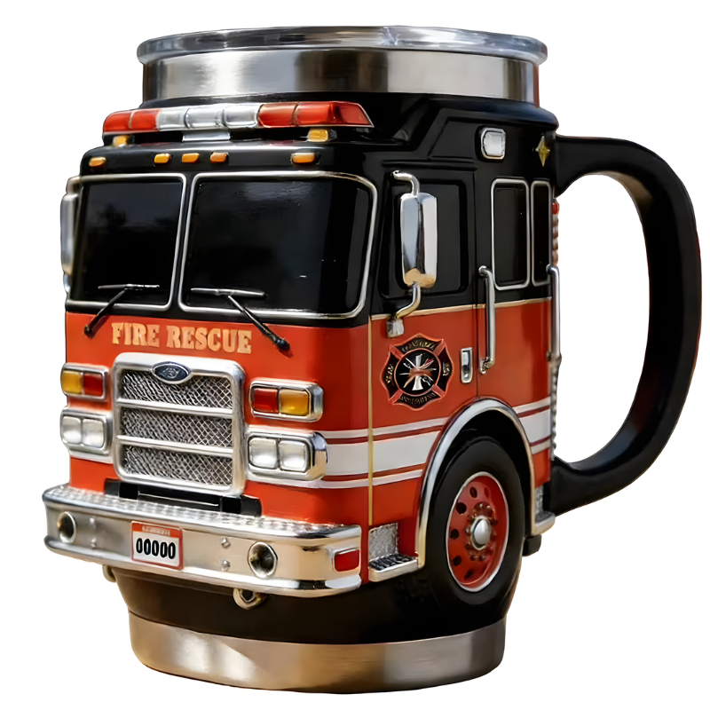3D Fire Truck Firefighter Coffee Mug Stainless Steel Double Wall Insulated Fire Station Mug