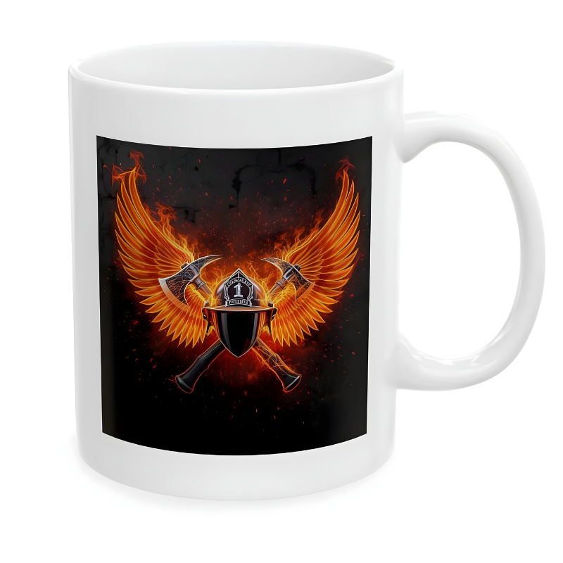 Forged in Flame Firefighter Coffee Mug Storm Response Fire Helmet Axe Wing Ceramic Cup 11 Oz