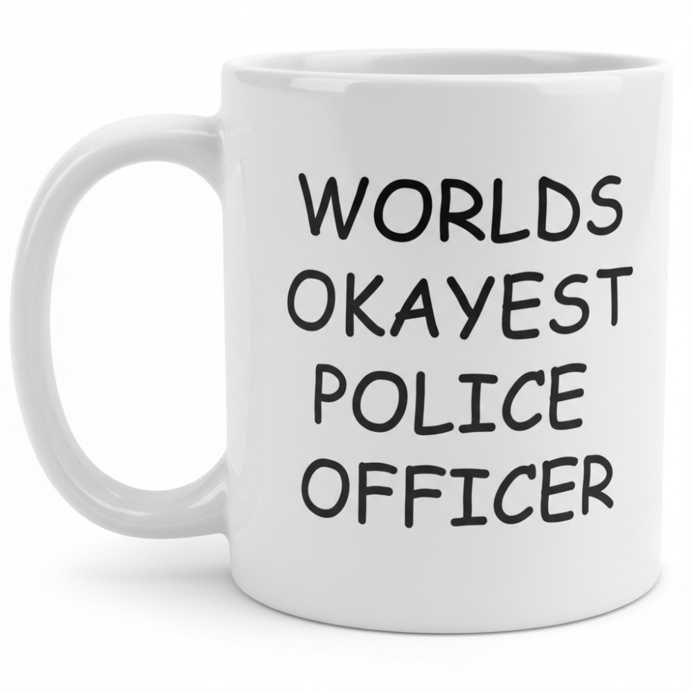 Ceramic Worlds Okayest Police Officer Coffee Mug Funny Novelty Drinkware