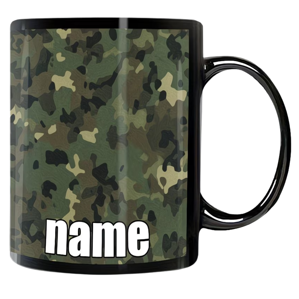 1pc, Customizable Camo Pattern Cute And Durable Black Mug, 11 Ounces Cartoon Anime