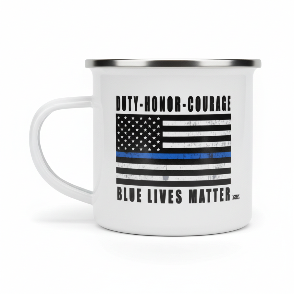 Enamel Thin Blue Line Police Camp Coffee Mug Law Enforcement Drinkware