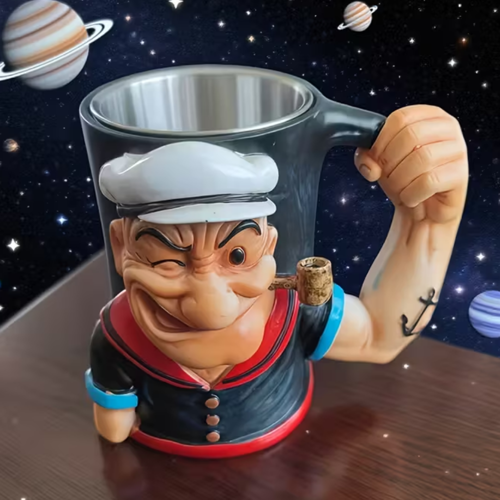 Heavy-Duty Stainless Steel Mug with Popeye the Sailor for Man Design