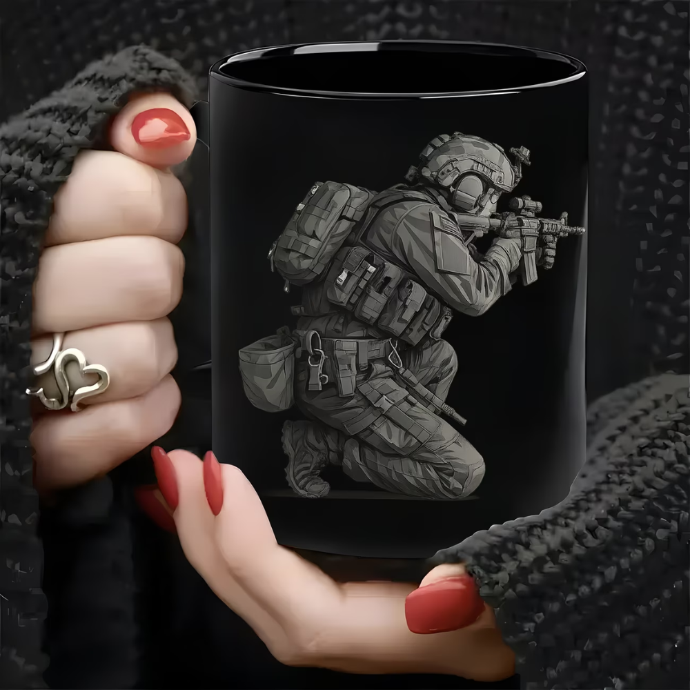 Ceramic Coffee Mug Designed with a Realistic Army Combat Theme