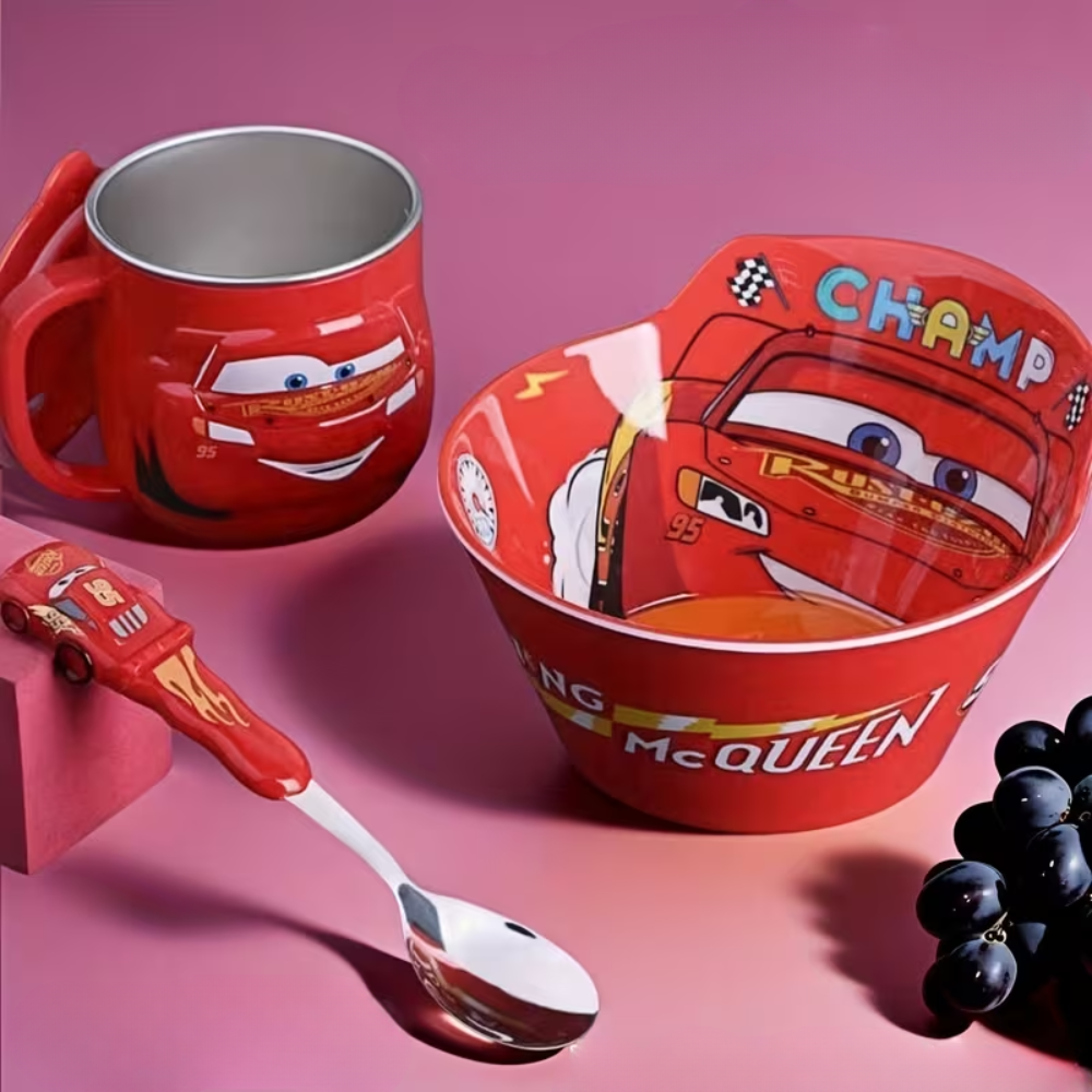McQueen 3 Piece 3D Cup Bowl Spoon Stainless Set