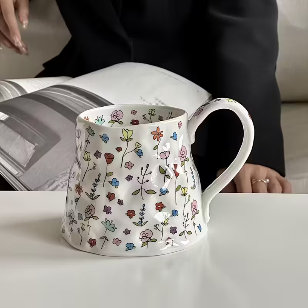 1 Pieces Of Creative Hand-Painted Dreamy Floral Ceramic Cup