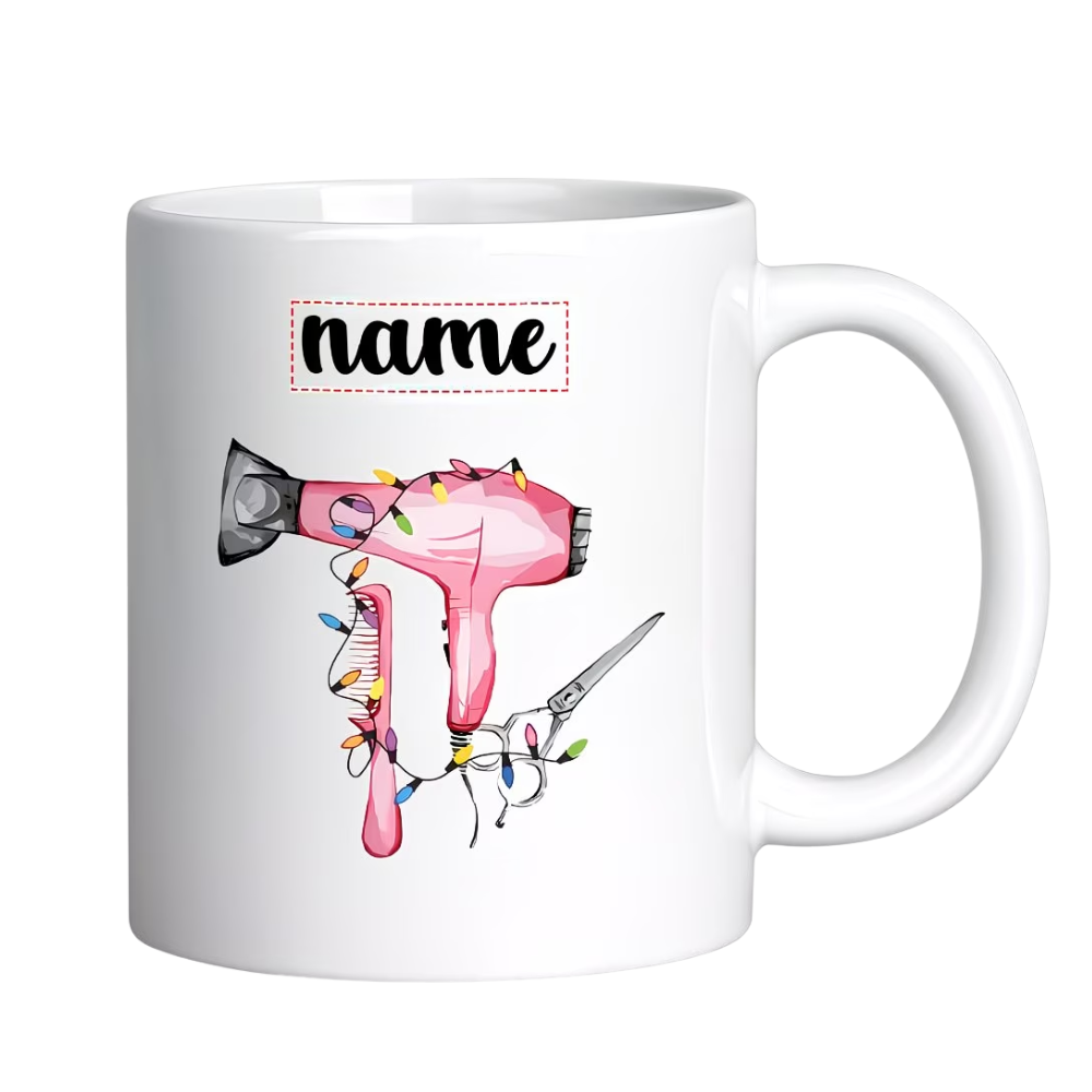 Custom Name 11oz Ceramic Coffee Mug, 1pc Hairdressing Tool & String Lights,