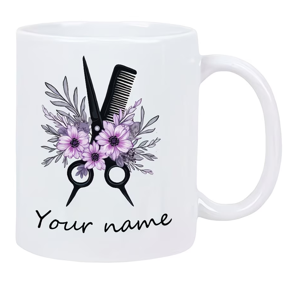 Personalized Barber Mug - Custom Name/Message Barber Scissors & Comb Design Ceramic Coffee Cup Suitable for Hot/Cold Drinks 