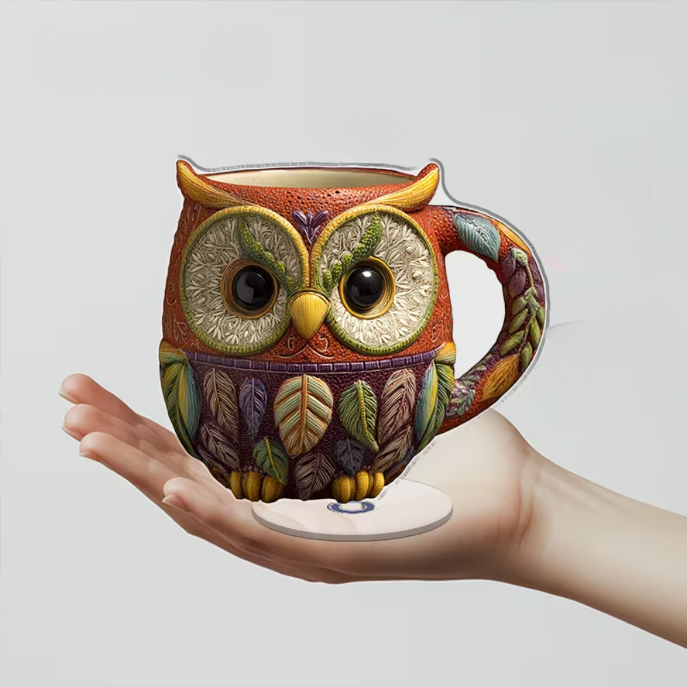 1 Piece Rotatable Owl Mug with 2D Flat Design