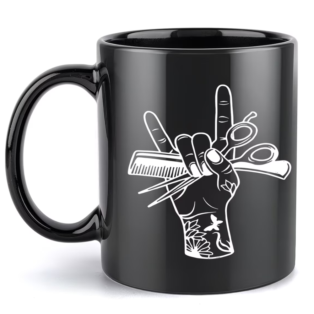 1pc Barber Hand Mug, 11oz Ceramic Coffee Cup with Scissors & Comb Design, Black, Perfect for Holiday, Birthday, Christmas, or Summer Gifts, Barber Accessories