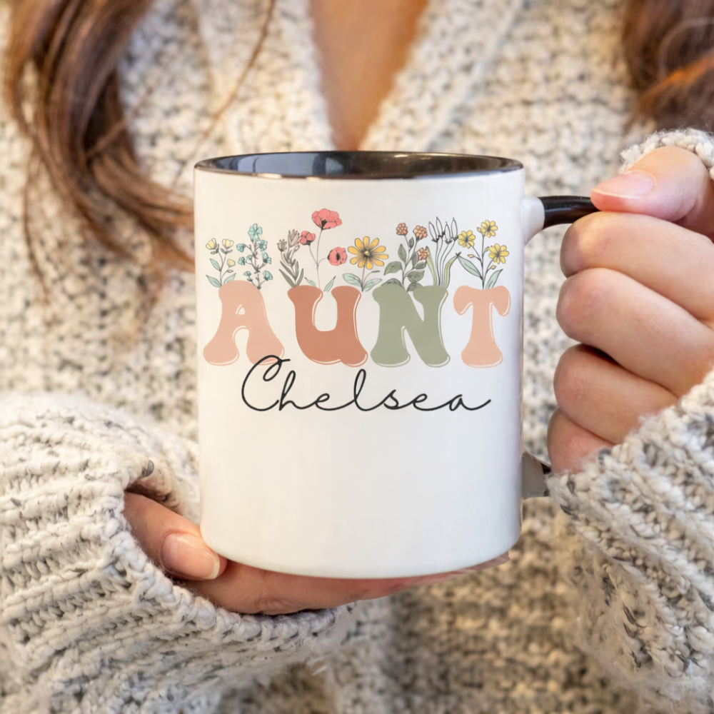 Personalized Wildflowers Aunt Mug for Aunt Mug With Name, Custom Gift for Aunt Pregnancy