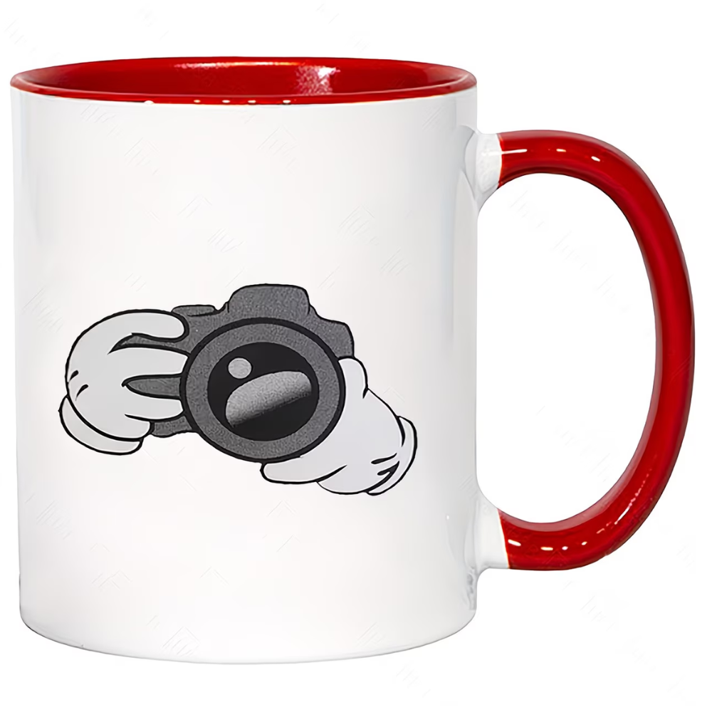 1pc Funny Camera-Shaped Coffee Mug - 11oz White Ceramic Cup with Red Interior & Black Camera Design, Dishwasher Safe