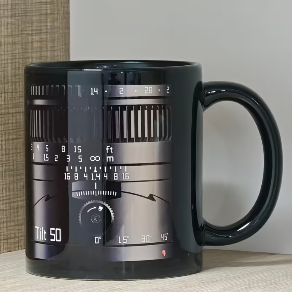 A Customized Ceramic Mug with a Vintage Camera Design