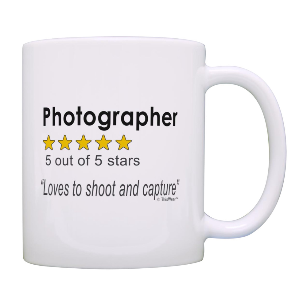 ThisWear Camera Gifts for Photographers Men Photographer 5 Out Of 5 Stars Review Loves To Shoot and Capture 11oz Ceramic Coffee Mug Photographer