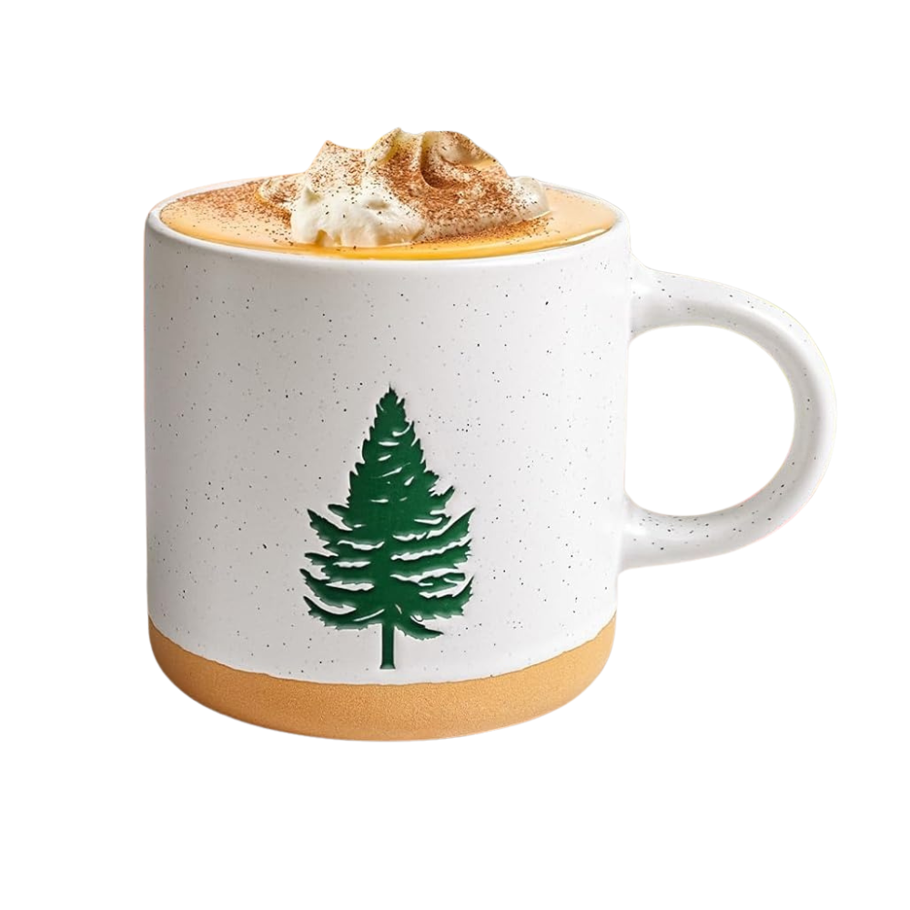 Seasonal Ceramic Evergreen Pattern Mug Set