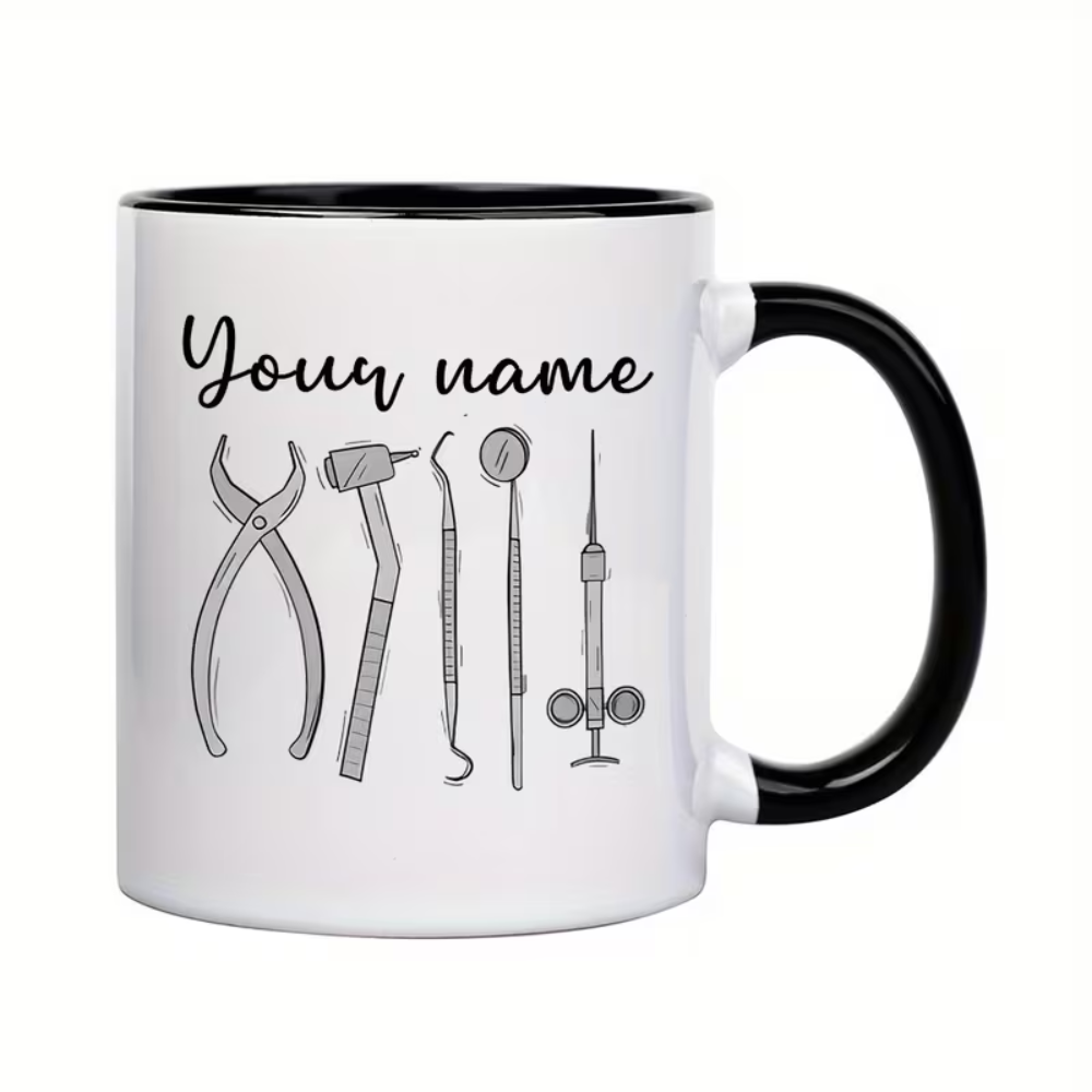 1pc Personalized Dental Mug - Custom Name & Funny "I'm Silently Judging Your Teeth" Message 