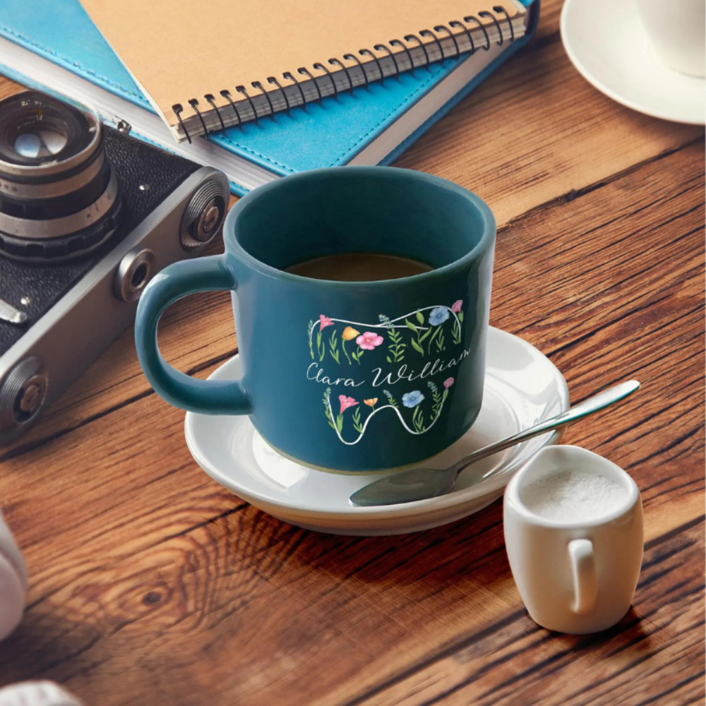 Custom Dental Themed Wildflowers Printed Pottery Mug