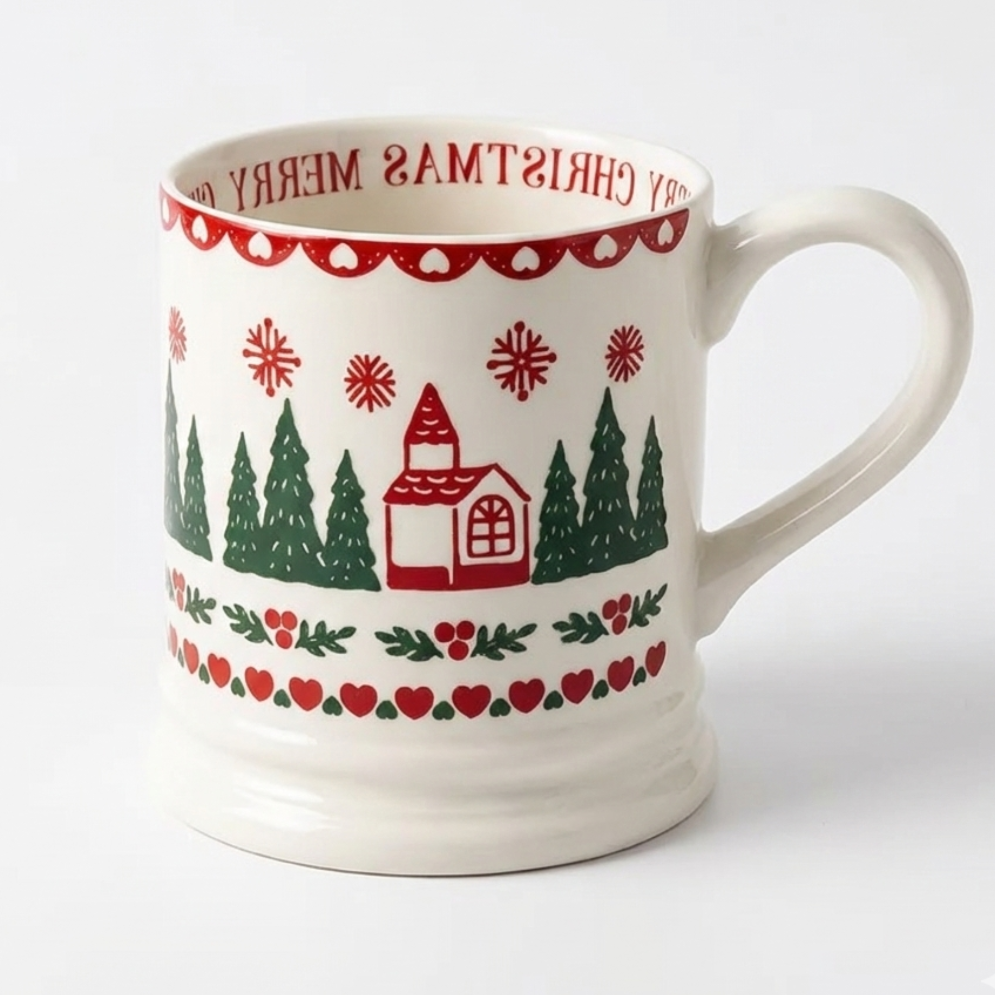 Christmas Ceramic Mug With Snowflake And Tree Design