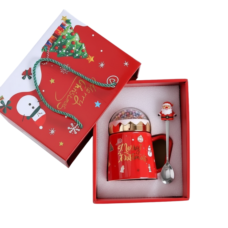 Christmas Mugs With Lid And Santa Claus Spoon 