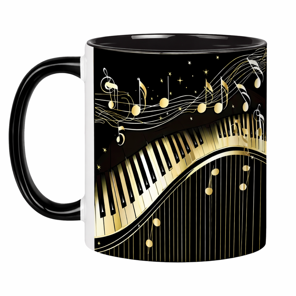 Musical Notes Piano Keyboard Graphic Themed 11oz Ceramic Coffee Mug