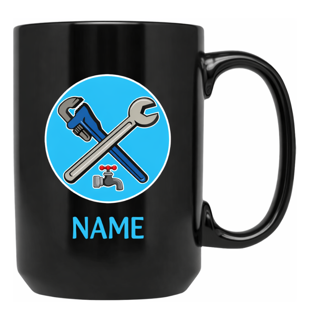 Personalized Name Plumber Wrench And Pipe Design Ceramic Mug