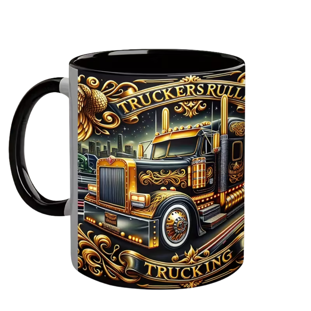 1pc Handmade Porcelain Coffee Mug with Truck-Themed Design & C-Shaped Handle - All-Over Print Truckers Roll Truck Cup Suitable for Hot & Cold Drinks, Ideal for Coffee, Tea, Soup - Gift for Truck, (No Dishwasher)