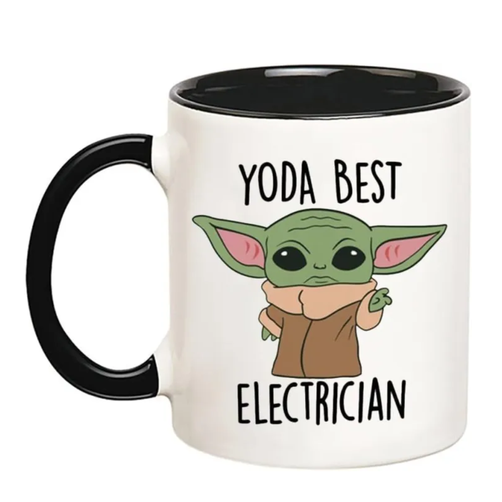 Yoda Inspired Electrician Themed Ceramic Coffee Mug 