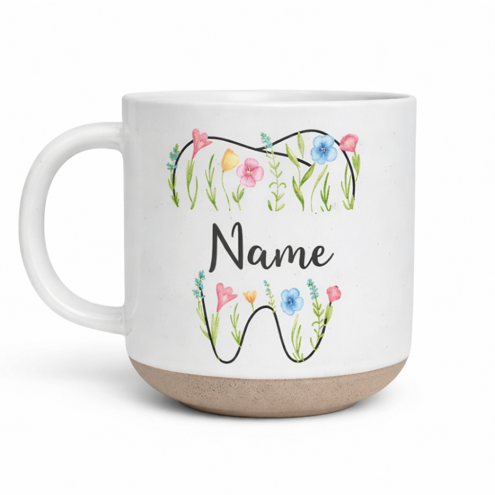 Custom Dental Themed Wildflowers Printed Pottery Mug