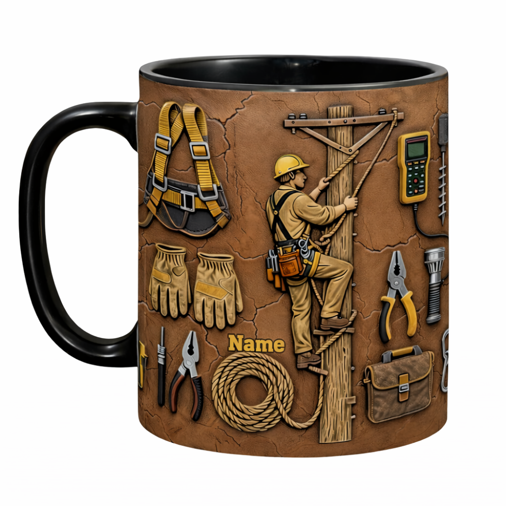 Personalized Lineman Gear Accent Ceramic Mug