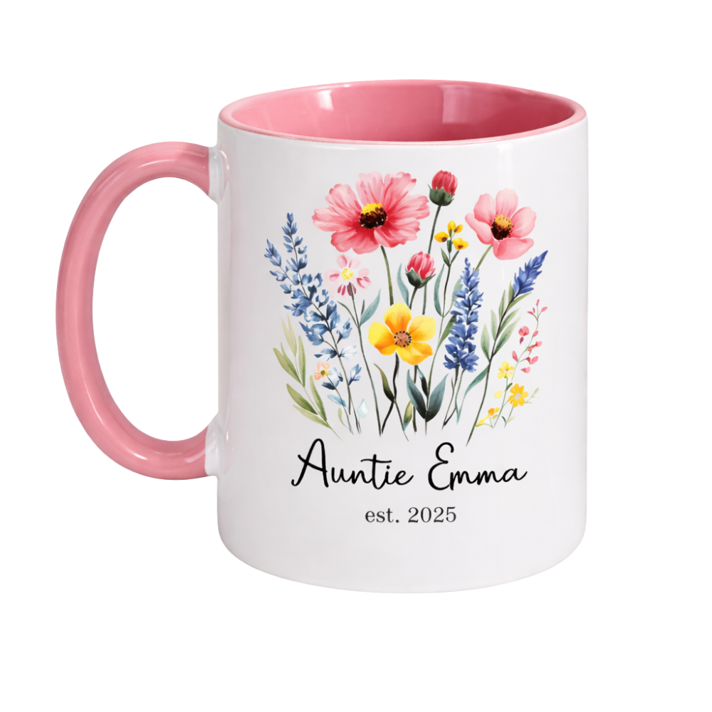 Personalized Auntie Floral Glass Printed Coffee Mug