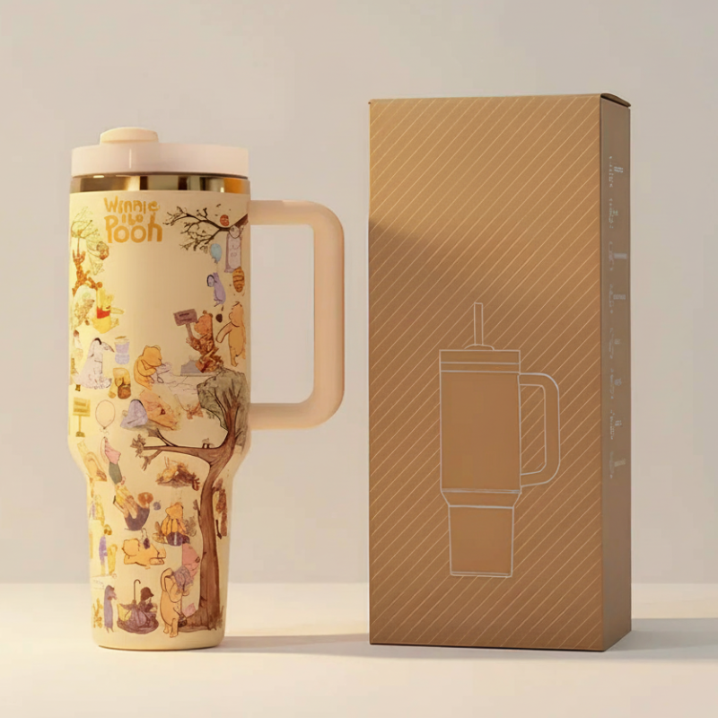 Winnie The Pooh Printed 40oz Tumbler With Handle And Straw